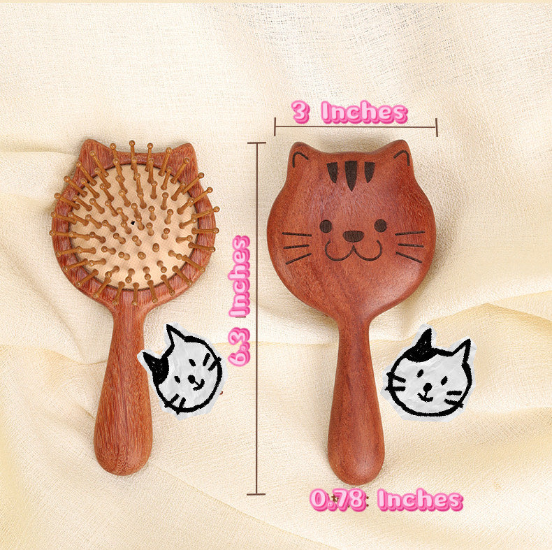 🐱Kids Cat-Shaped Wooden Hair Brush, Air Cushion, Sandalwood Handle🐱