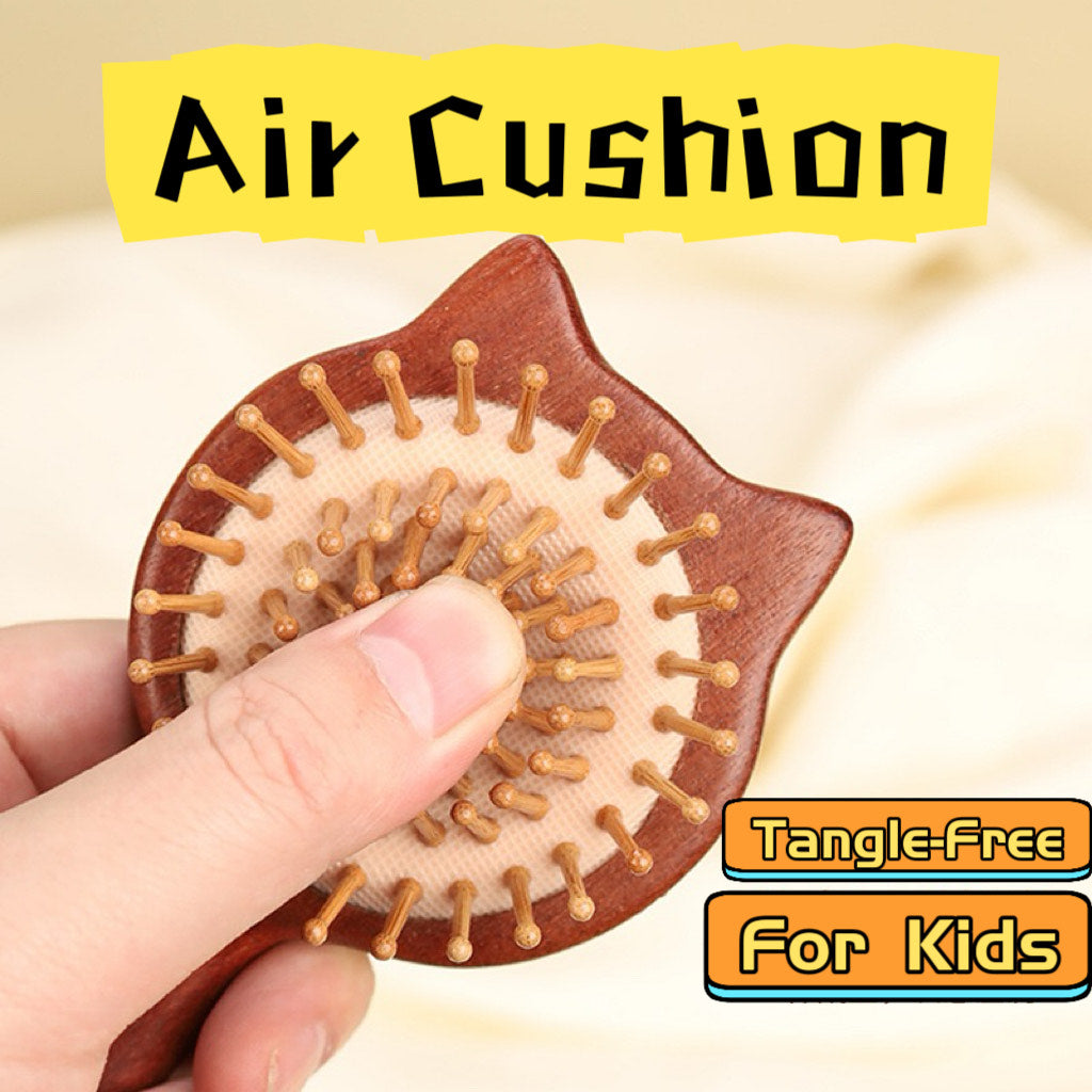 🐱Kids Cat-Shaped Wooden Hair Brush, Air Cushion, Sandalwood Handle🐱